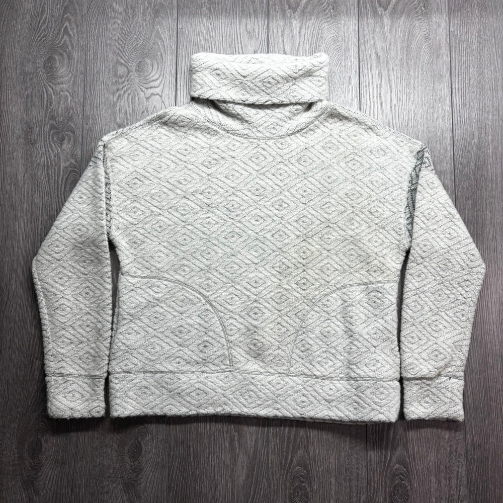 Prana Womens Large Gray Recycled Wool Blend Diamond Jacquard Cowl Neck Sweater